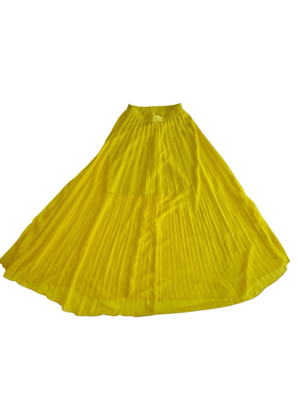 Ann Taylor XS Pleated Chiffon Maxi Skirt Yellow Chartreuse Flowy Side Zip - Picture 8 of 11